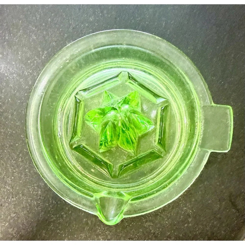 Vintage Uranium Glass Citrus Juicer Reamer Green Depression Glass